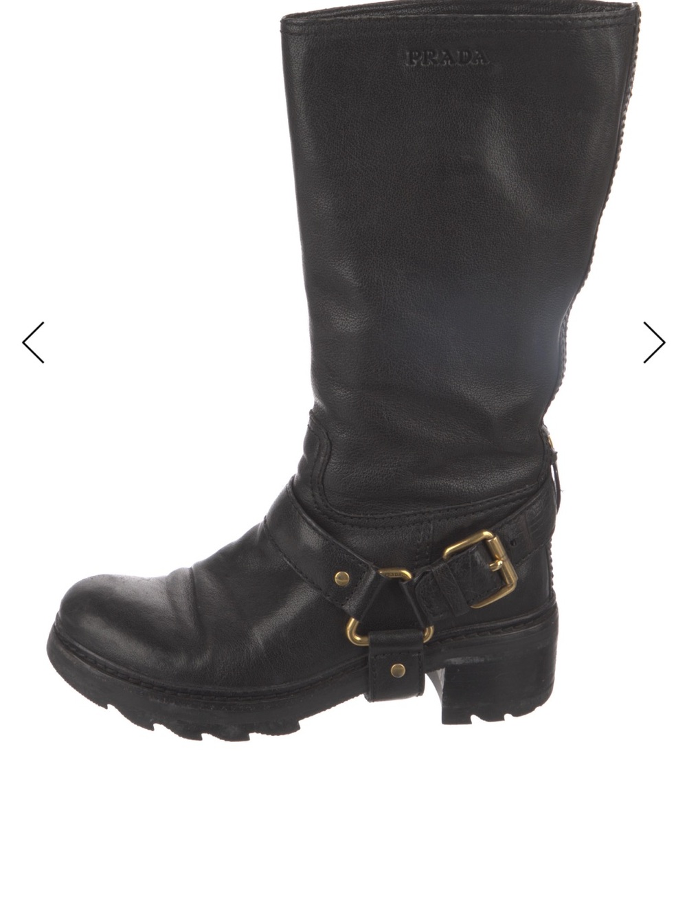 Prada Black Leather Harness Moto Boots Gold Hardware | Size 6